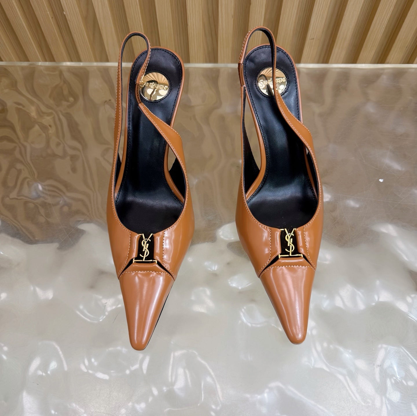 YSL SAINT LAURENT Babylone Leather Slingback Pumps
