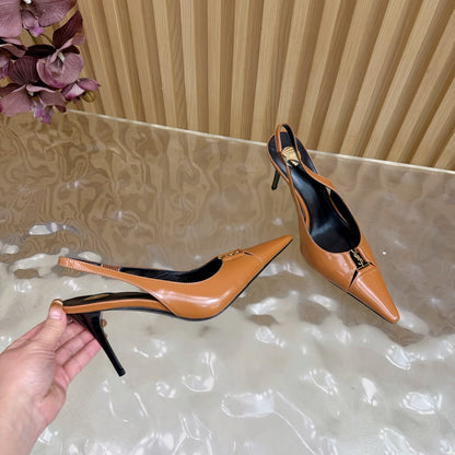 YSL SAINT LAURENT Babylone Leather Slingback Pumps