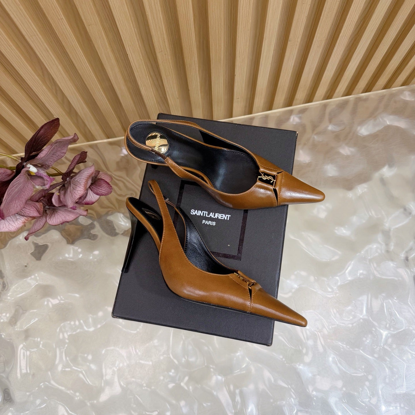 YSL SAINT LAURENT Babylone Leather Slingback Pumps