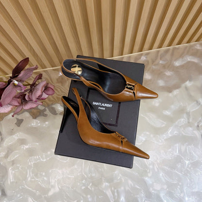 YSL SAINT LAURENT Babylone Leather Slingback Pumps