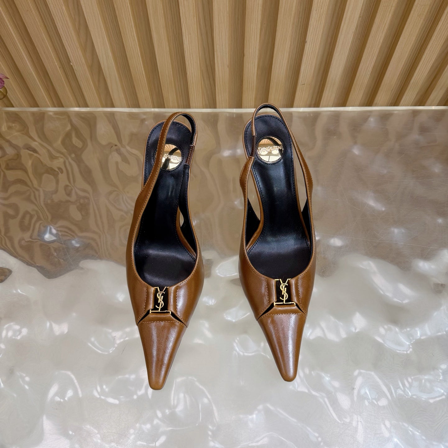 YSL SAINT LAURENT Babylone Leather Slingback Pumps