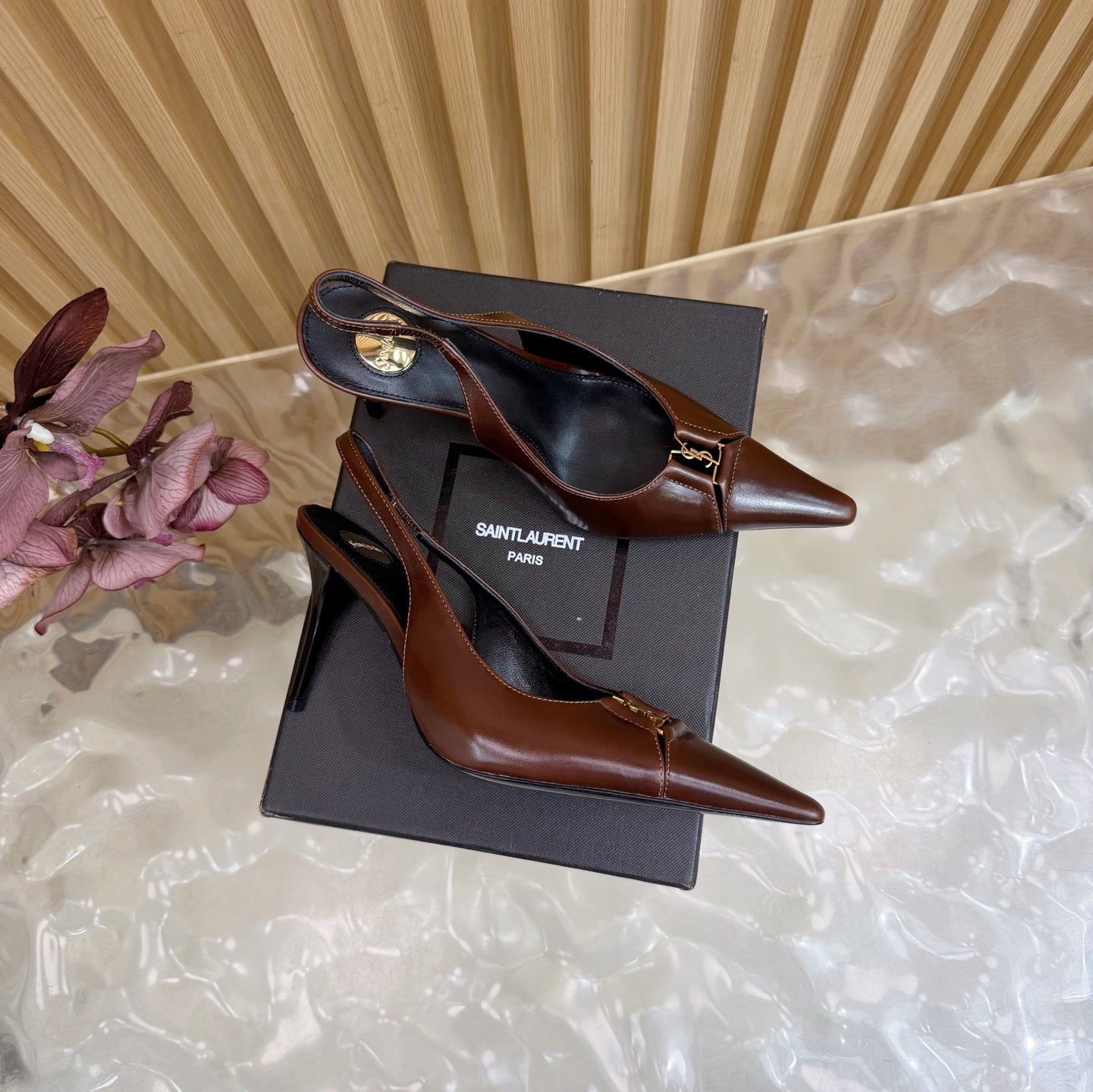 YSL SAINT LAURENT Babylone Leather Slingback Pumps
