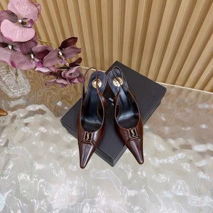 YSL SAINT LAURENT Babylone Leather Slingback Pumps