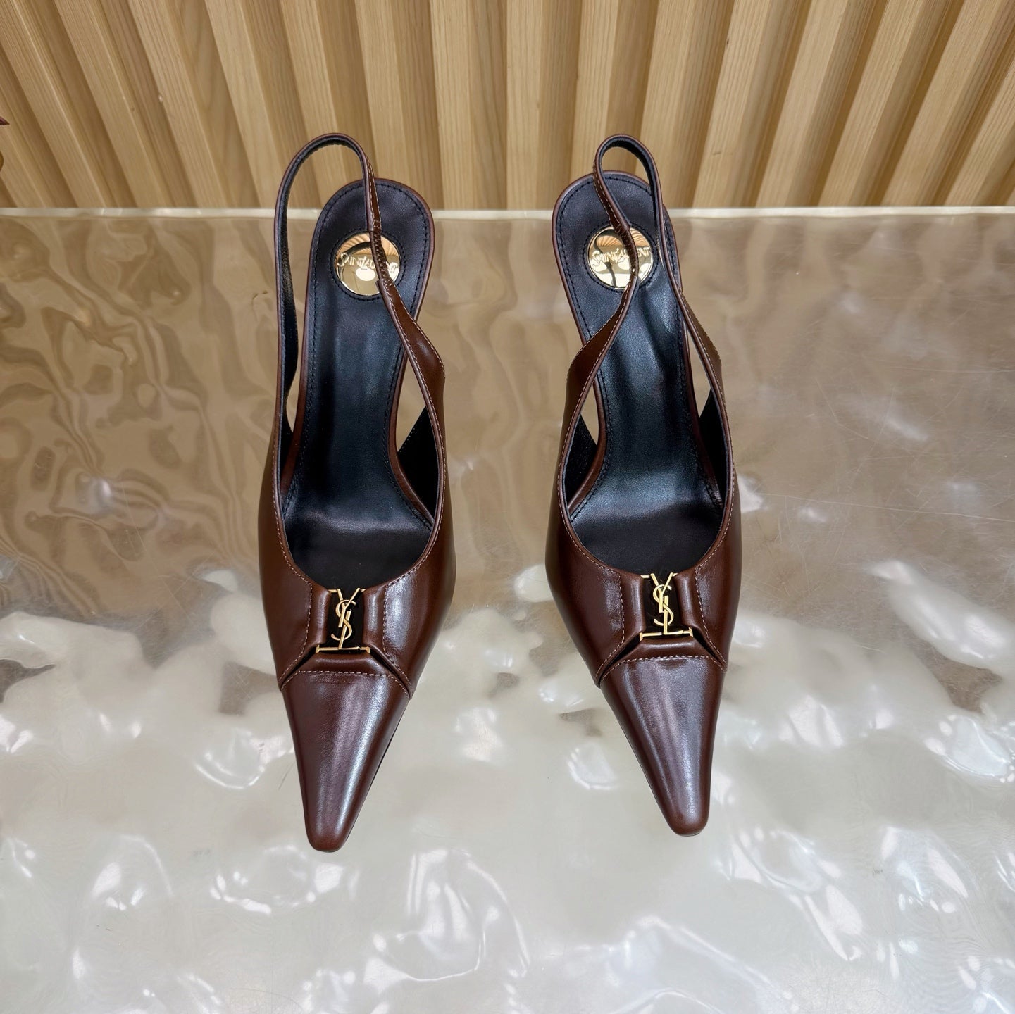 YSL SAINT LAURENT Babylone Leather Slingback Pumps
