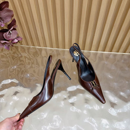 YSL SAINT LAURENT Babylone Leather Slingback Pumps