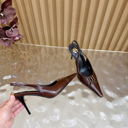 YSL SAINT LAURENT Babylone Leather Slingback Pumps