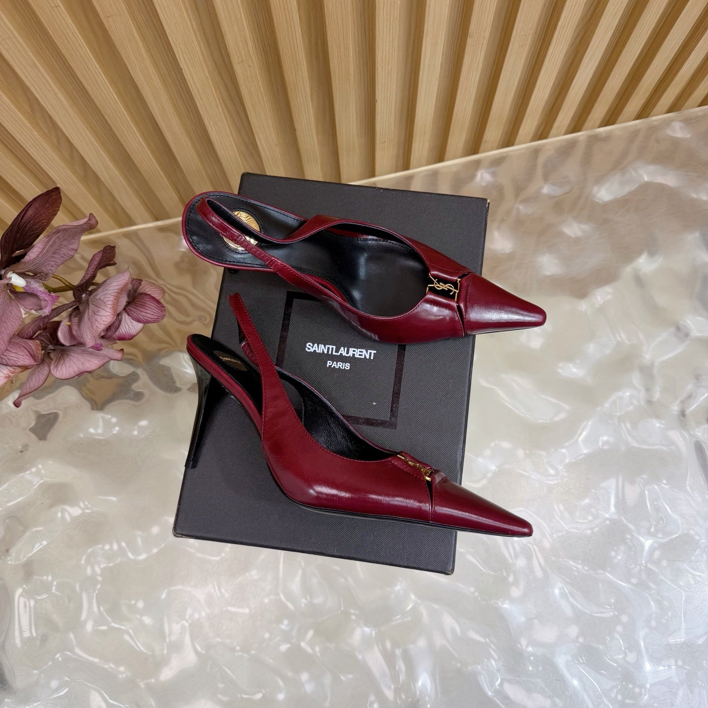 YSL SAINT LAURENT Babylone Leather Slingback Pumps
