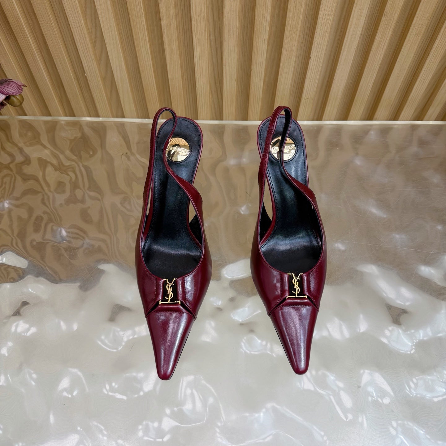 YSL SAINT LAURENT Babylone Leather Slingback Pumps