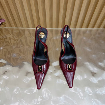 YSL SAINT LAURENT Babylone Leather Slingback Pumps