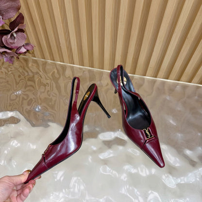 YSL SAINT LAURENT Babylone Leather Slingback Pumps
