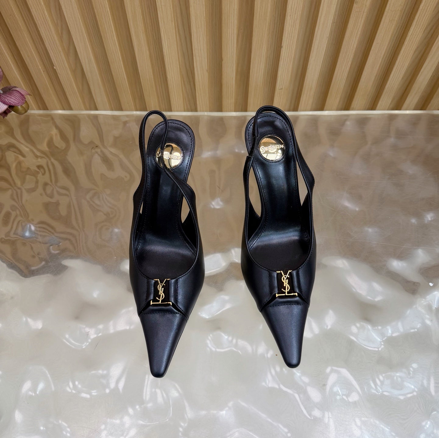YSL SAINT LAURENT Babylone Leather Slingback Pumps