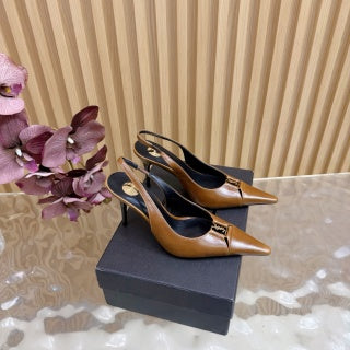 YSL SAINT LAURENT Babylone Leather Slingback Pumps
