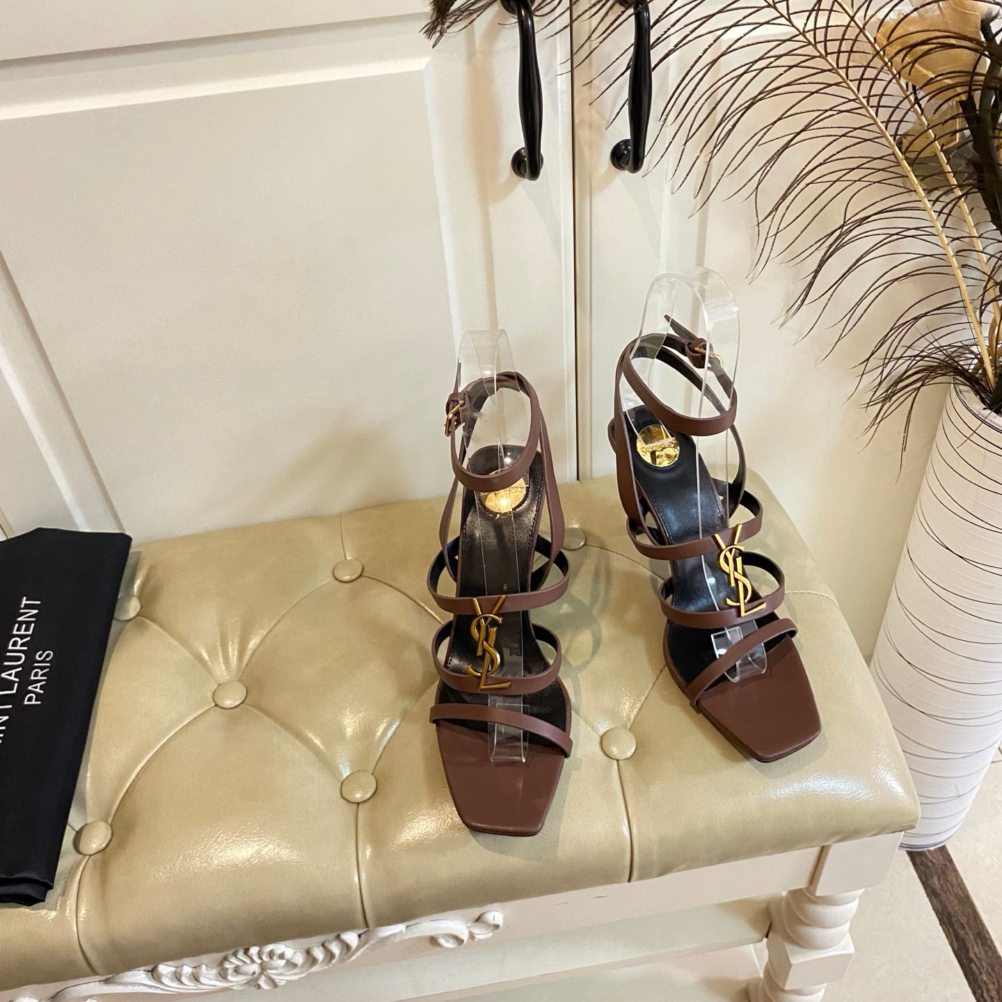 YSL SAINT LAURENT Cassandra Wedges in Smooth Leather