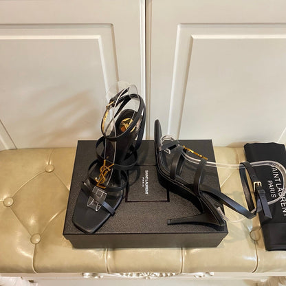 YSL SAINT LAURENT Cassandra Wedges in Smooth Leather