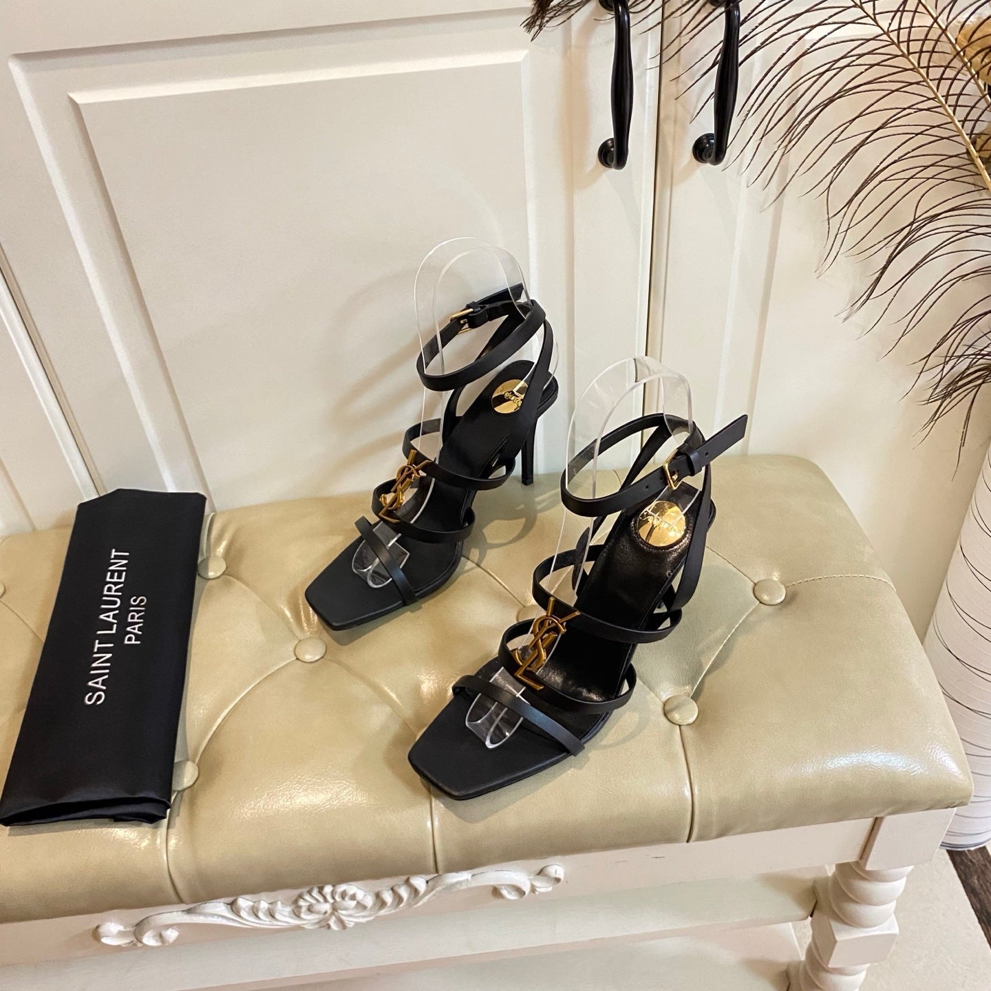 YSL SAINT LAURENT Cassandra Wedges in Smooth Leather