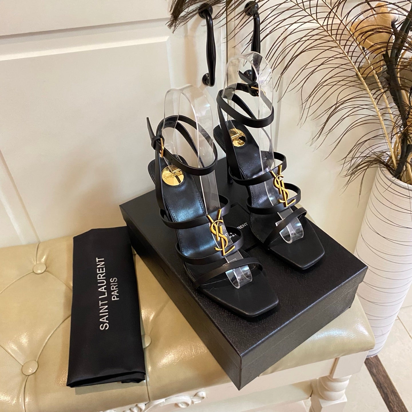 YSL SAINT LAURENT Cassandra Wedges in Smooth Leather