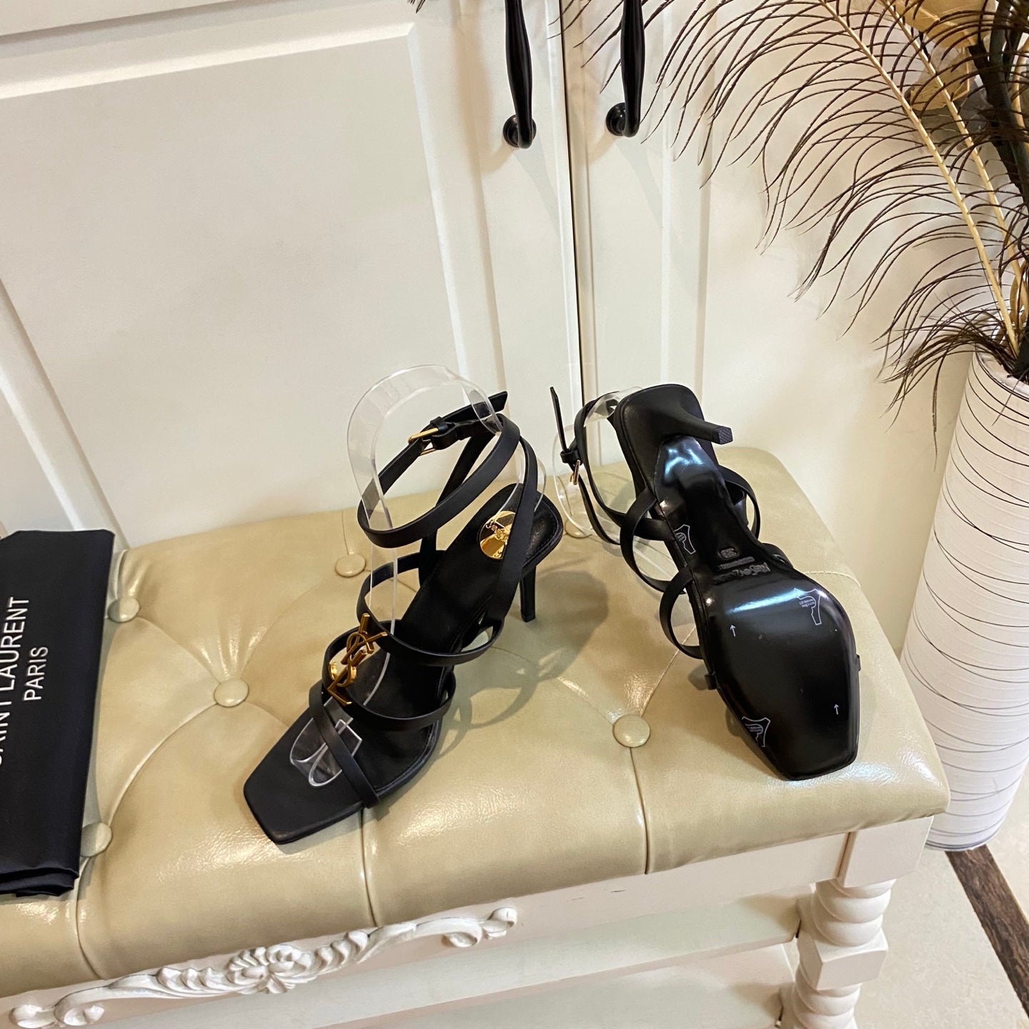 YSL SAINT LAURENT Cassandra Wedges in Smooth Leather