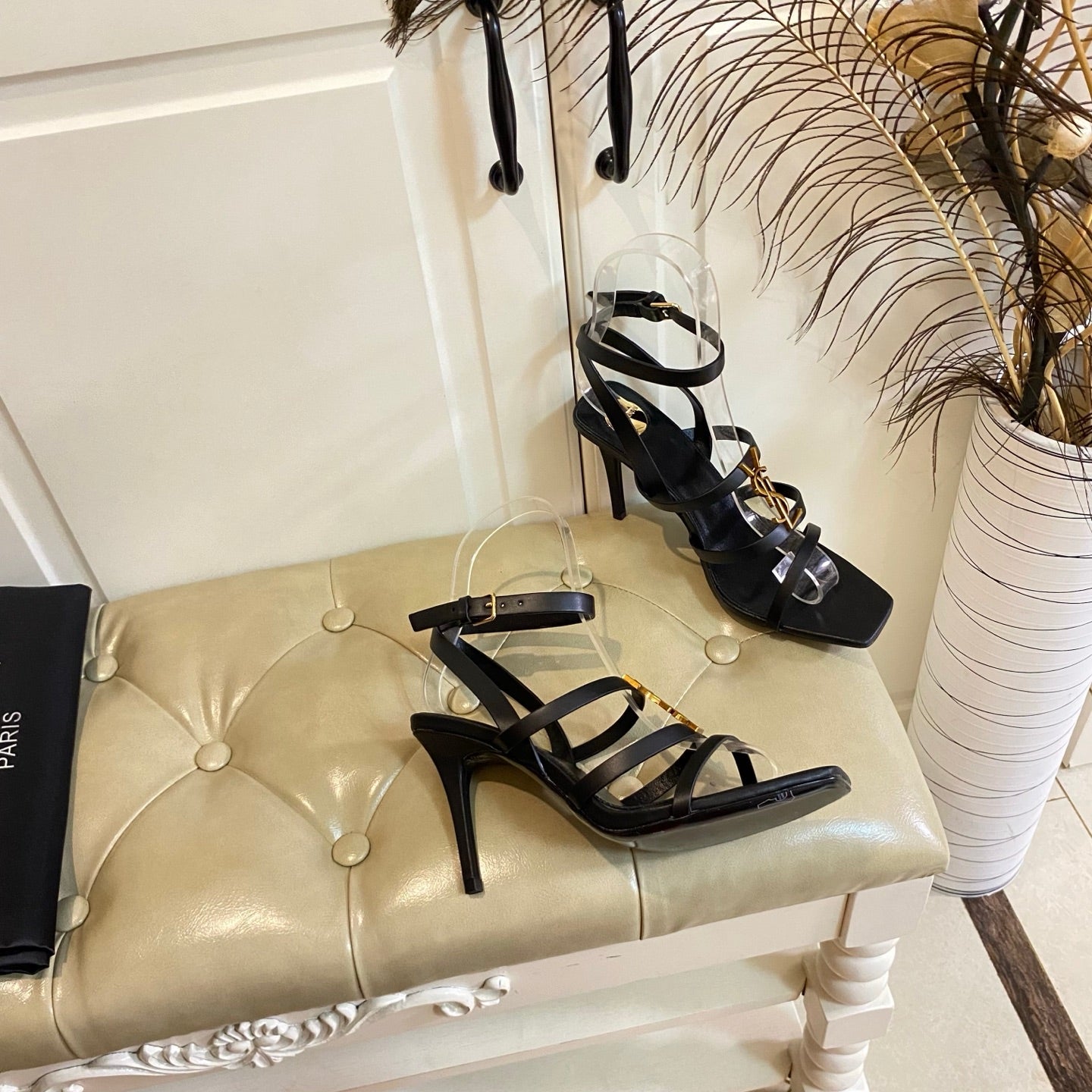 YSL SAINT LAURENT Cassandra Wedges in Smooth Leather