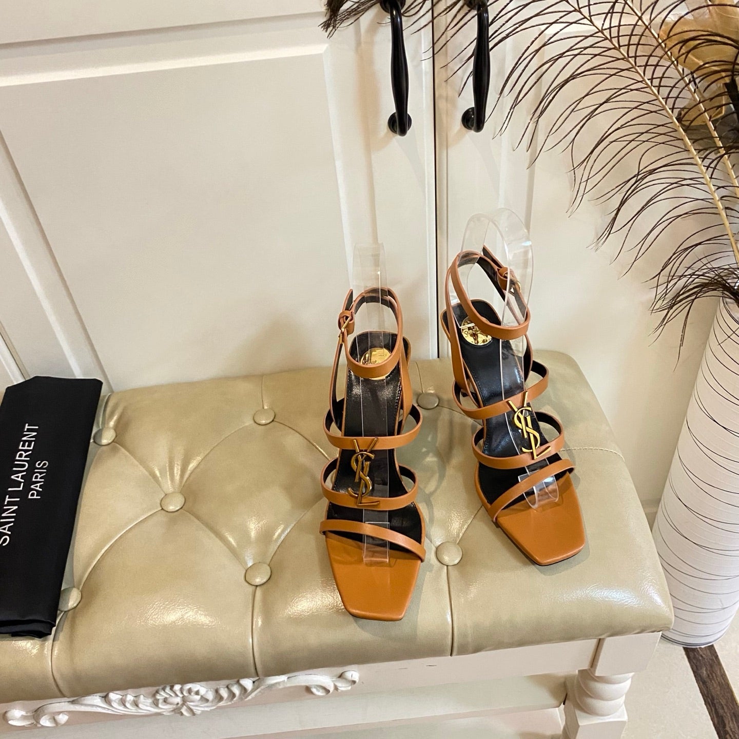 YSL SAINT LAURENT Cassandra Wedges in Smooth Leather