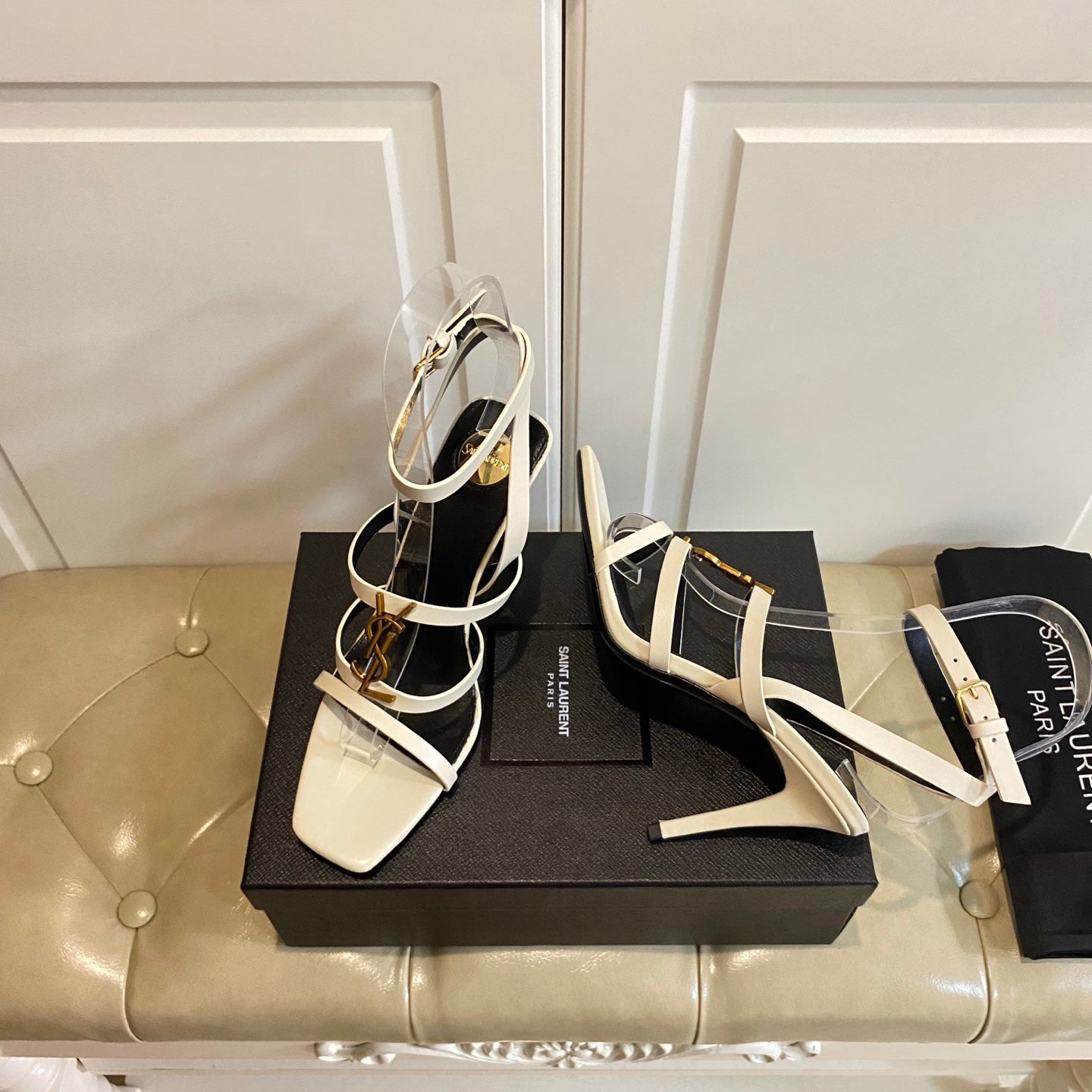 YSL SAINT LAURENT Cassandra Wedges in Smooth Leather