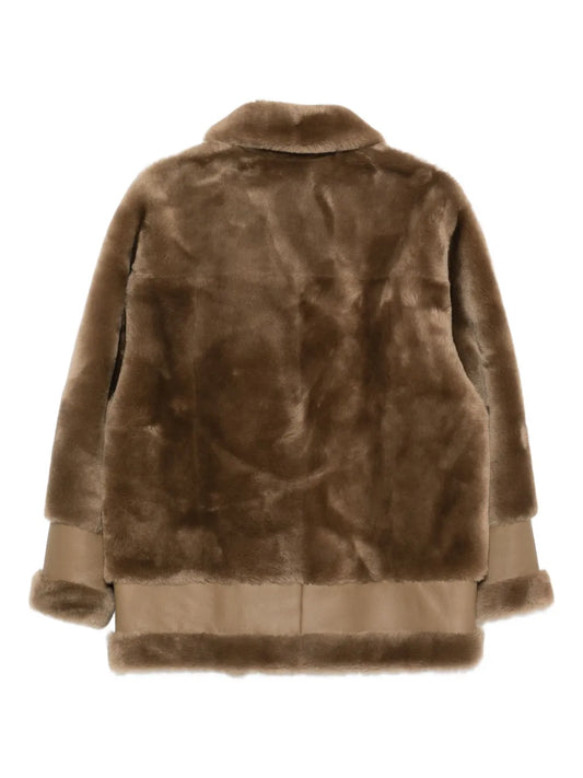 Yves Salomon Reversible Shearling & Leather Jacket in Taupe