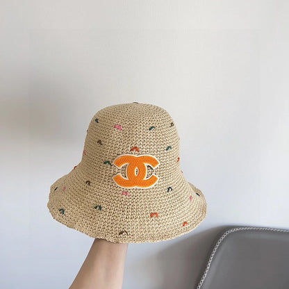Chanel Woven Straw Bucket Hat with CC Logo