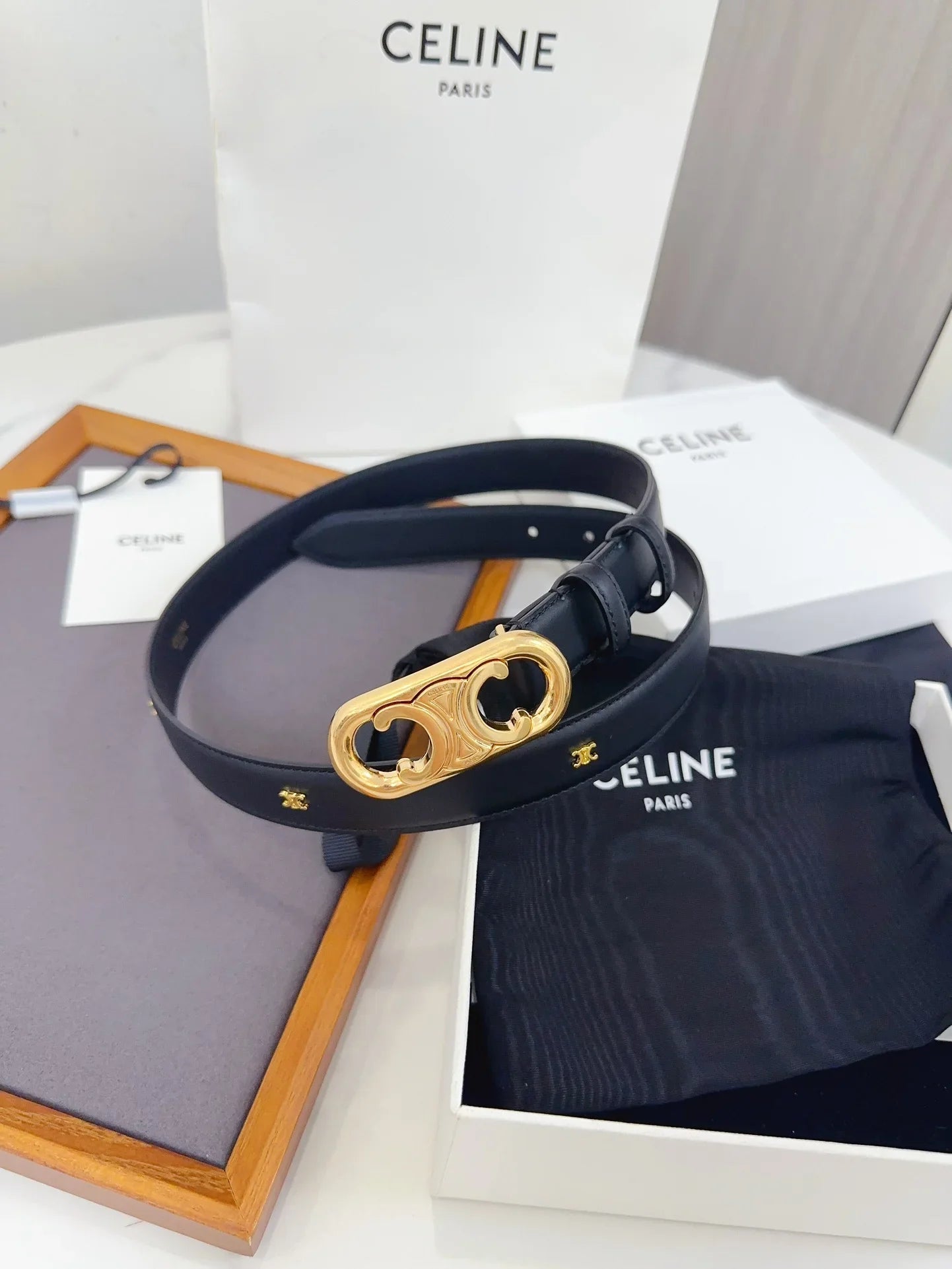 Celine Oval Triomphe Belt in Smooth Calfskin