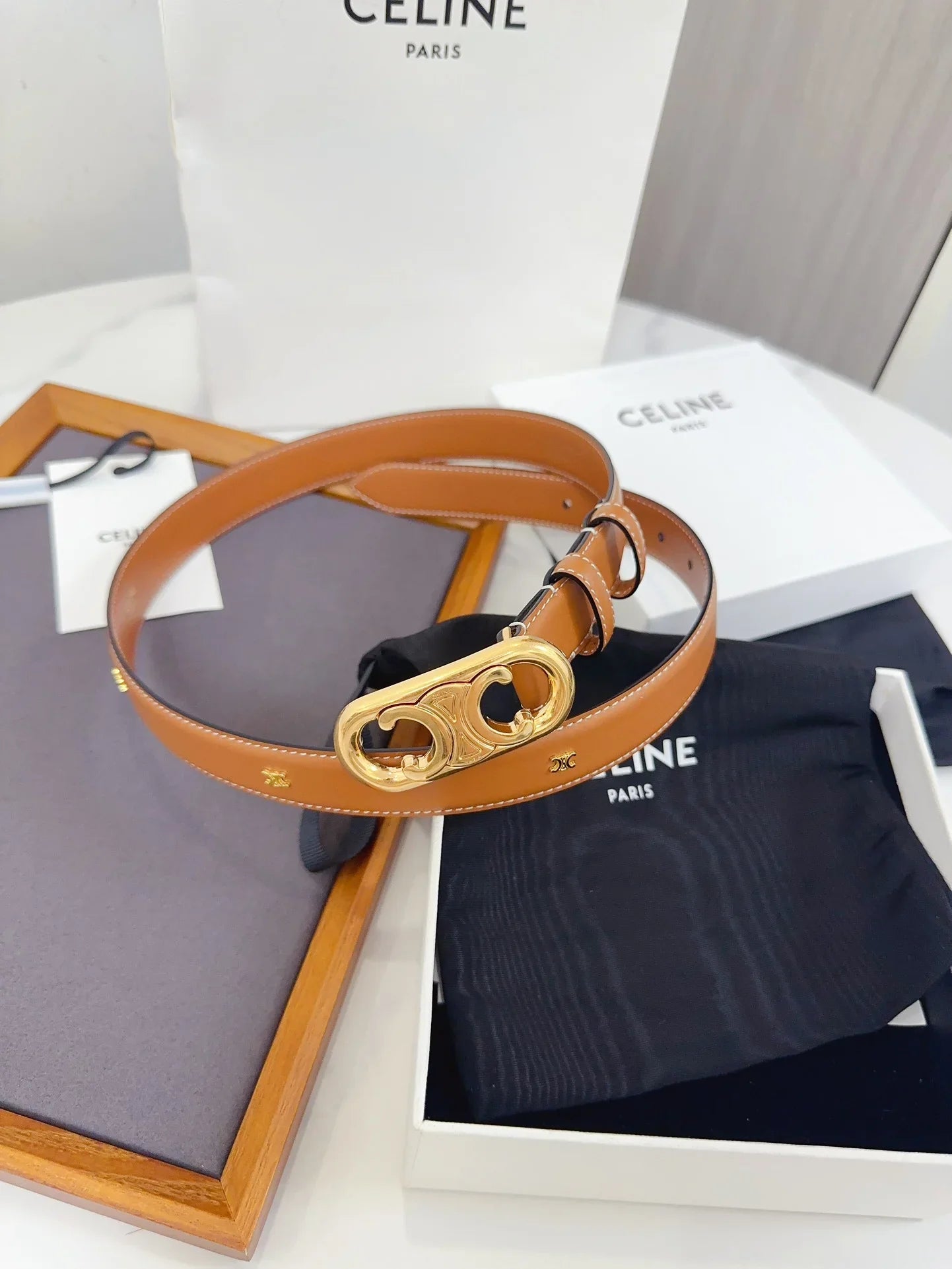 Celine Oval Triomphe Belt in Smooth Calfskin
