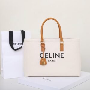 Celine Luxury Canvas Leather Tote Handbag Beige