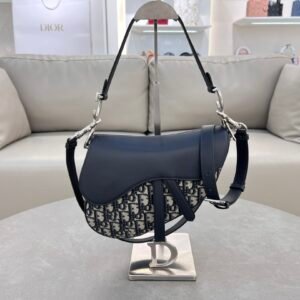Dior Blue Oblique Print Fabric Classic Saddle Bag