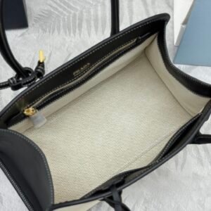 Prada Linen Blend Leather Tote Bag – Tan/Black
