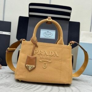 Prada Jardinière Cotton Canvas Small Handbag – Caramel
