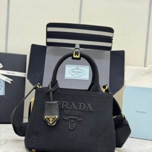 Prada Jardinière Cotton Canvas Small Handbag - Black