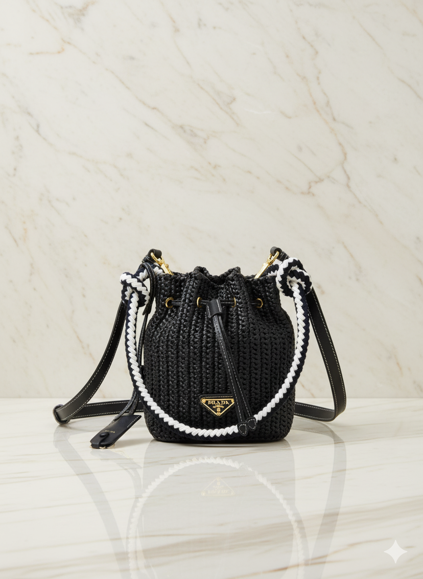 Prada Crochet Mini Bucket Bl