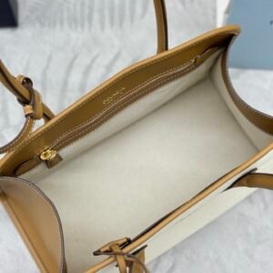 Prada Linen Blend Leather Tote Bag – Tan/Caramel