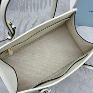 Prada Linen Blend Leather Tote Bag – Tan/White