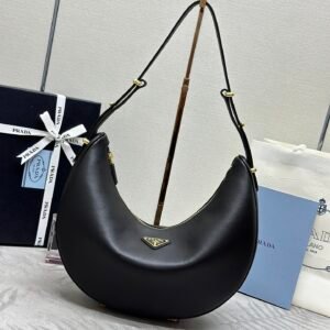Prada Leather Moon Shoulder Bag - Black