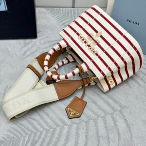 Prada Jardinière Striped Cotton Canvas Bag- Pomegranate Yellow/Red