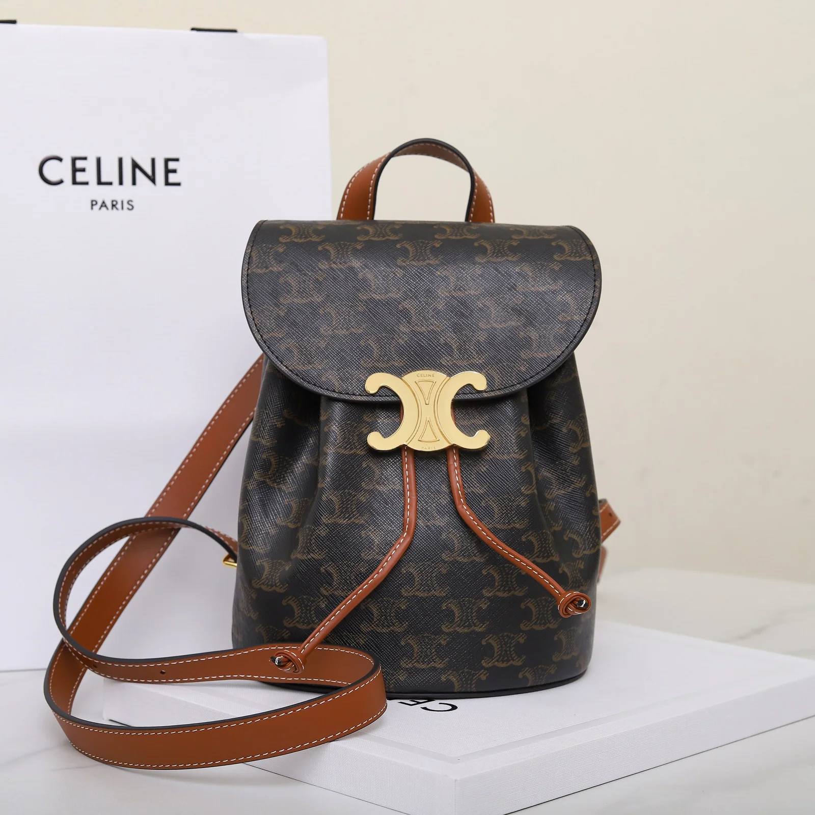 Celine Bonnie Backpack in Triomphe Canvas and Calfskin