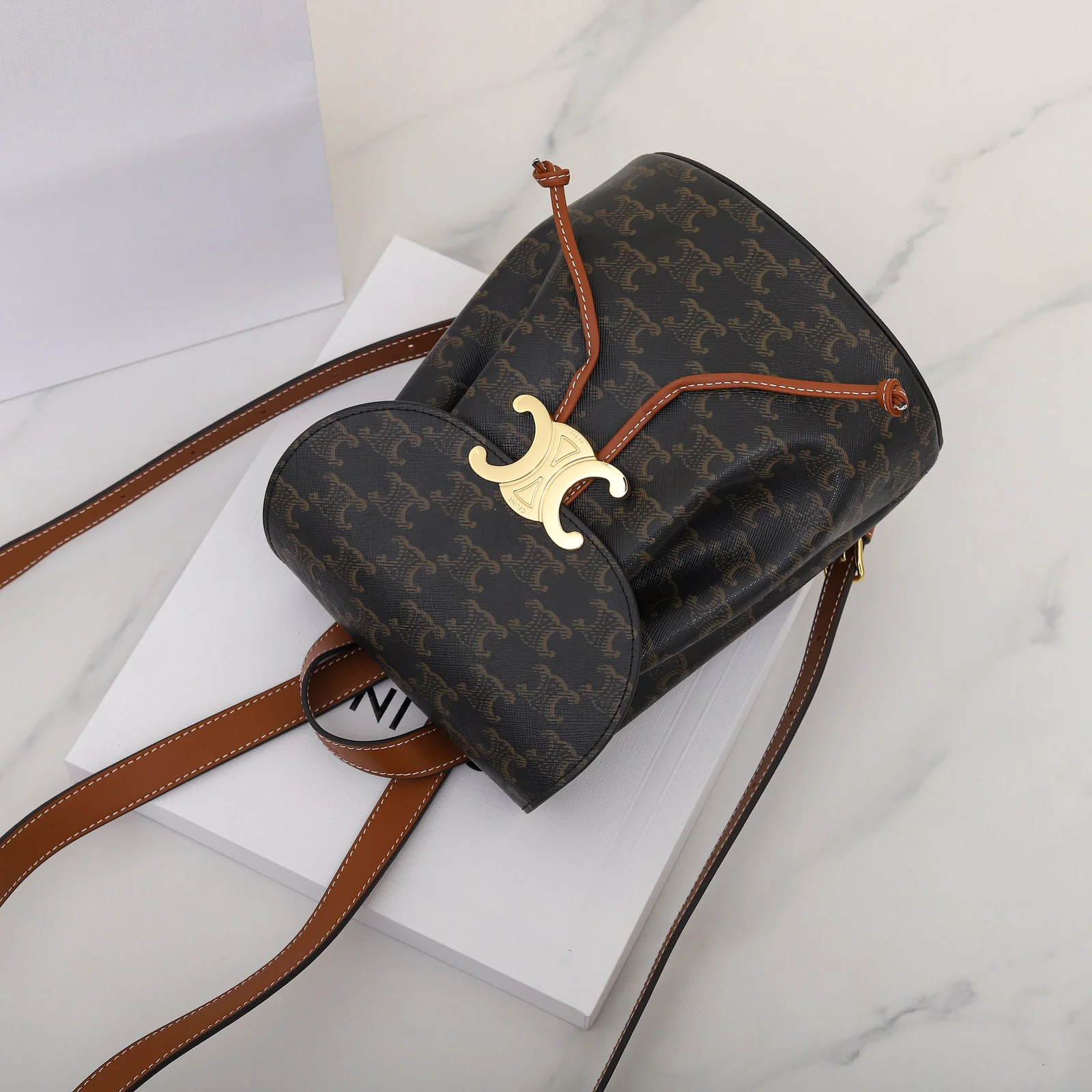 Celine Bonnie Backpack in Triomphe Canvas and Calfskin