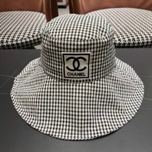 CHANEL Back Bow Plaid Fisherman Hat