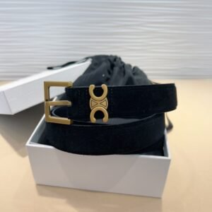 Celine Triomphe Suede Belt with an antique Brass Buckle