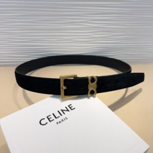 Celine Triomphe Suede Belt with an antique Brass Buckle
