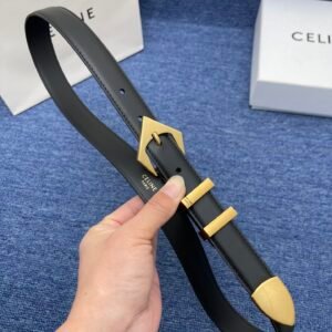Celine Western Belt in Smooth Calfskin with Triangular Buckle