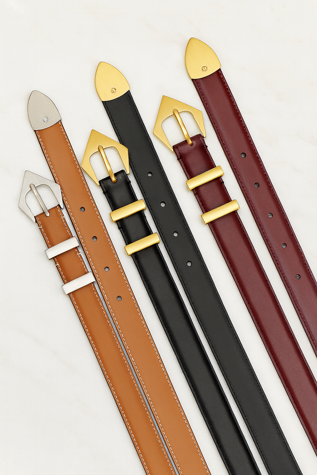 : Celine Western Belt in Smooth Calfskin with Triangular Buckle