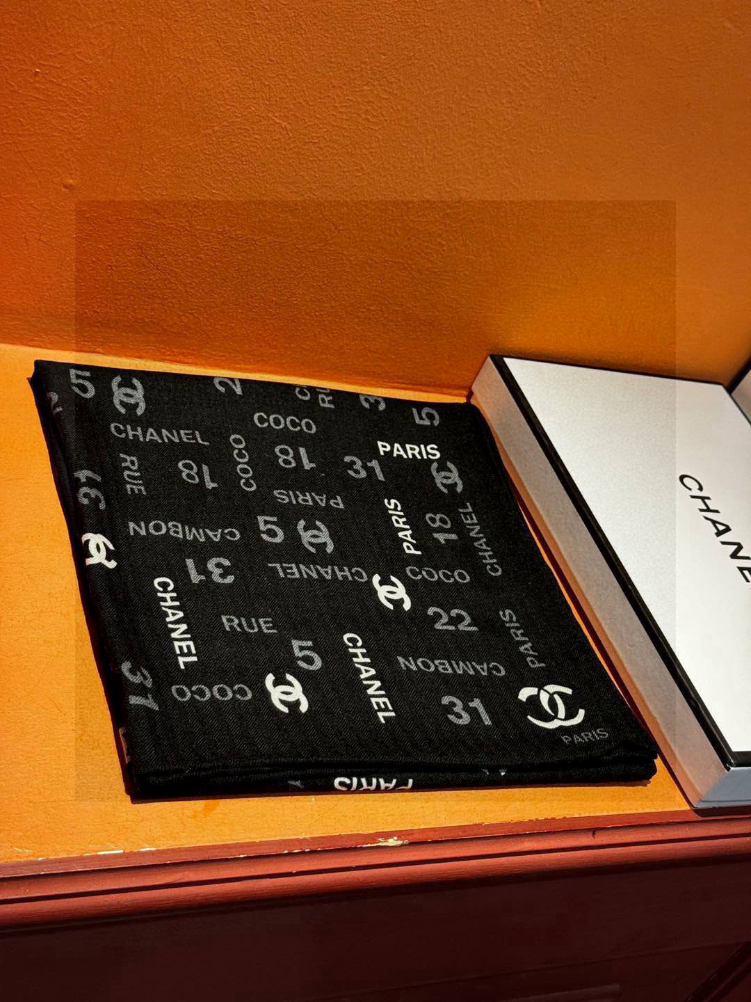 Chanel Coco Paris Rue Cambon Logo Scarf