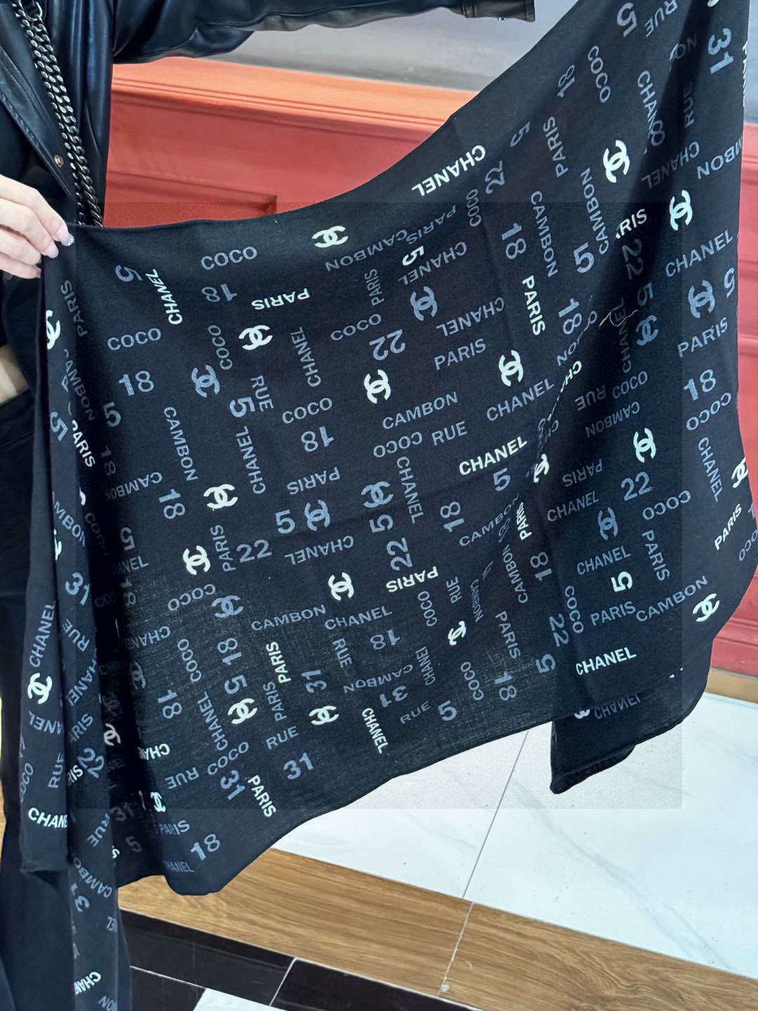 Chanel Coco Paris Rue Cambon Logo Scarf