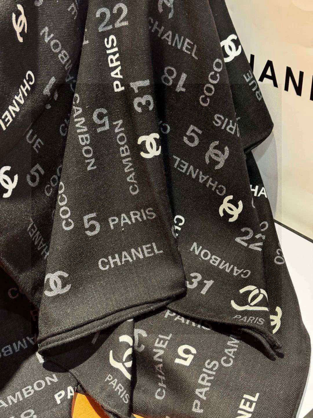 Chanel Coco Paris Rue Cambon Logo Scarf