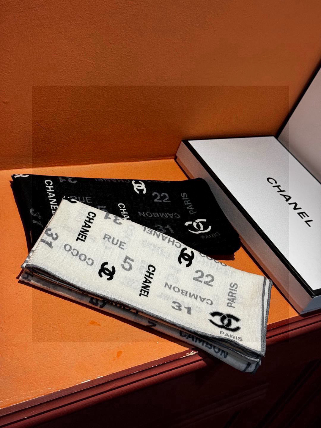 Chanel Coco Paris Rue Cambon Logo Scarf