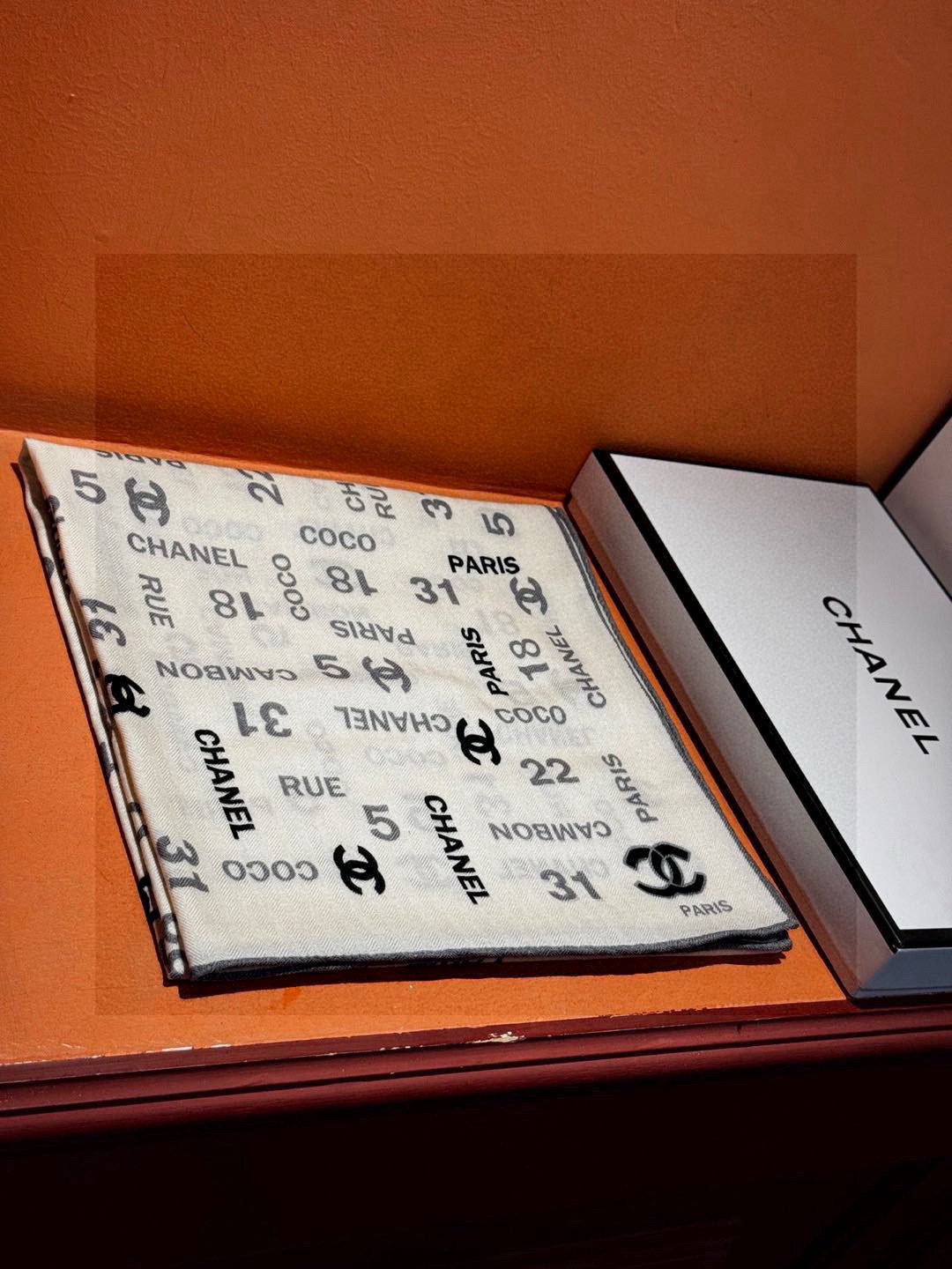 Chanel Coco Paris Rue Cambon Logo Scarf